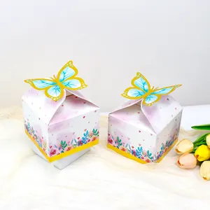 50 buah kotak hadiah kupu-kupu kecil merah muda kotak permen pernikahan kue kotak hadiah kupu-kupu kesukaan kecil untuk mandi bayi perempuan
