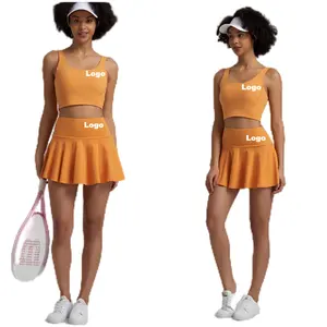 Logo kustom pakaian olahraga Golf pakaian gadis tenis gaun ukuran besar dua potong Set rok tenis untuk wanita