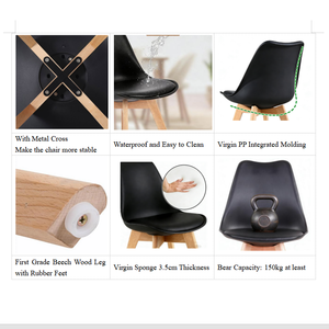 Silla de Comedor Moderna con Cojín, Carcasa de Plástico Blanco, Patas de Madera de Haya Maciza, <span class=keywords><strong>Sillas</strong></span> Tapizadas para Cocina y Restaurante - Product Image 4
