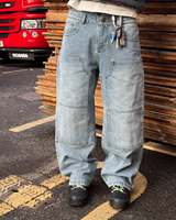Jean baggy personnalisé à double genouillère pour homme, pantalon en denim pour homme, jean de charpentier