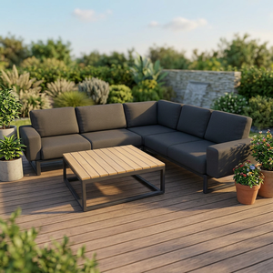 Conjunto de Sofá Seccional Moderno en Forma de L con Cojines de Tela y Patas de Metal para Sala de Estar o Exterior - Product Image 4