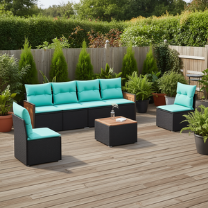 Ensemble de canapés de jardin en polyrotin noir avec coussins, 7 pièces, meubles de patio extérieurs, design contemporain et moderne - Product Image 2