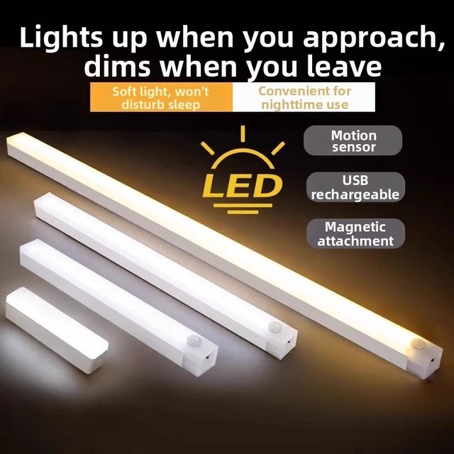 20cm Motion Sensor Night Light USB Rechargeable Smart Dimmable for Cabinet Wine Closet Bedroom Kitchen Home Ambiance
