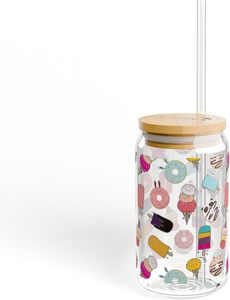 Phong Cách Thời Trang 16Oz Thủy Tinh Cà Phê/Cola Cốc Tre Nắp Thủy Tinh Rơm Phiêu Lưu Sipper Thiết Kế Máy Rửa Chén Lò Vi Sóng An Toàn Kinh Doanh - Product Image 4