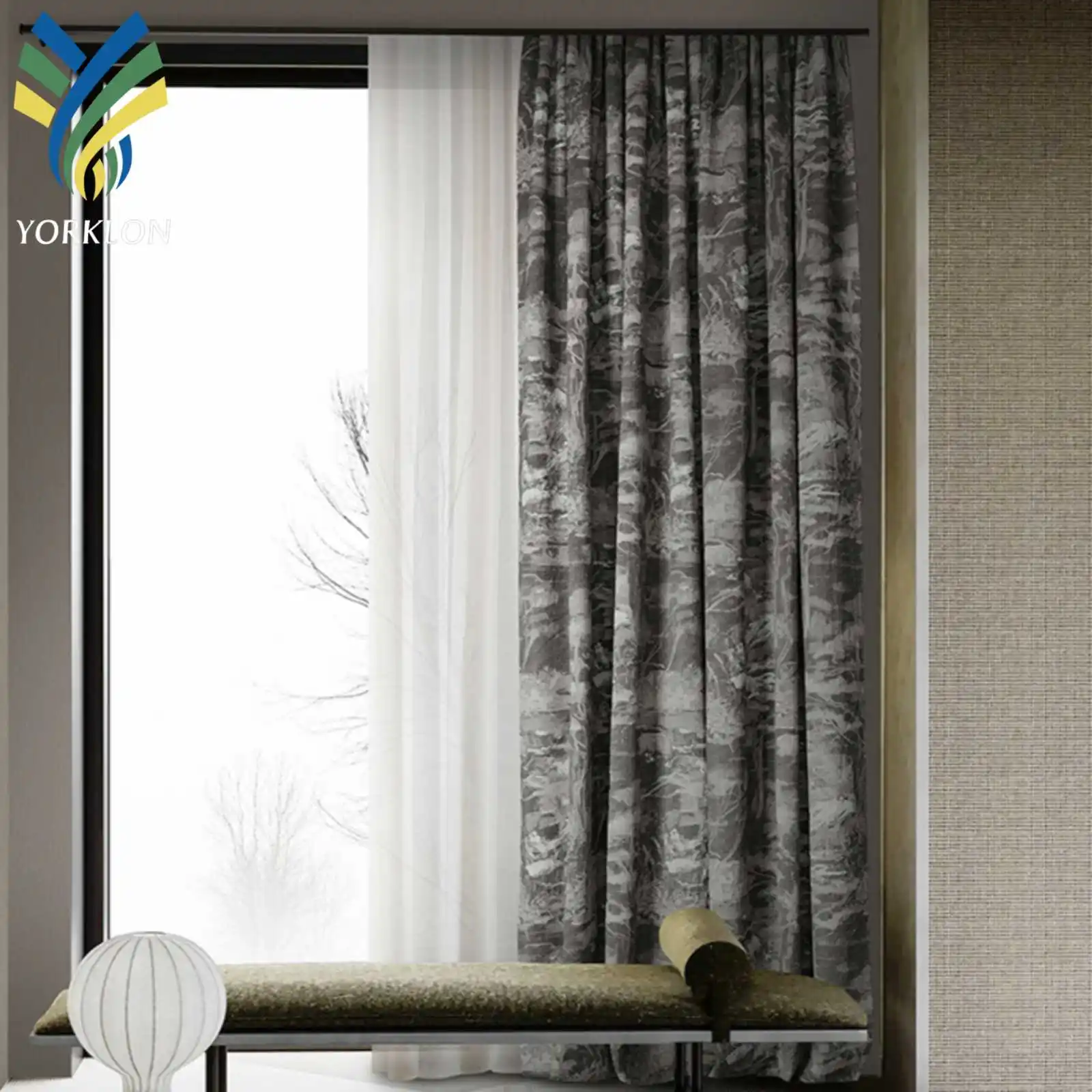 YFB-EC01 Modern Luxury Hotel Home Living Room Blackout Jacquard Fabric Cloth Window Curtains