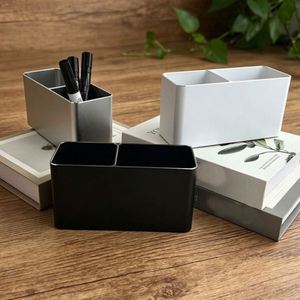 Boîte de rangement rectangulaire en aluminium à double ouverture, texture simple, pour accessoires de bureau élégants - Product Image 2