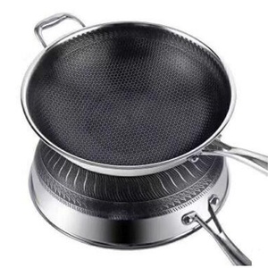 Sartén <span class=keywords><strong>Wok</strong></span> de acero inoxidable con recubrimiento antiadherente, sartén de inducción de tres capas con tapa vertical de vidrio - Product Image 4