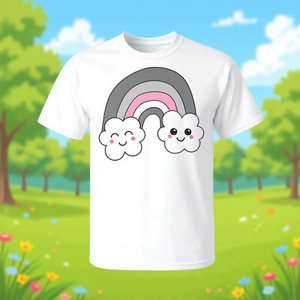 Camiseta Kawaii con la Bandera del Orgullo Demigirl para Niños, Ropa de Talla Grande, Nubes Lindas, Promocional, Arcoíris Kawaii - Product Image 3