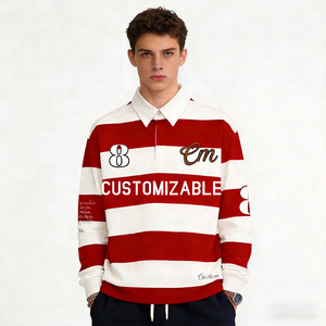 <span class=keywords><strong>Polo</strong></span> da <span class=keywords><strong>Uomo</strong></span> Streetwear Personalizzate Vintage con Ricamo <span class=keywords><strong>a</strong></span> Righe, Oversize, Maniche Lunghe, Bottoni, Stile Rugby - Product Image 2