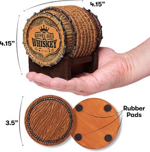Set di 6 Sottobicchieri Artigianali Personalizzati con Logo, Stile Botte di Whisky, con Supporto <span class=keywords><strong>a</strong></span> Forma di Botte, per Arredamento Man Cave, Regalo - Product Image 4