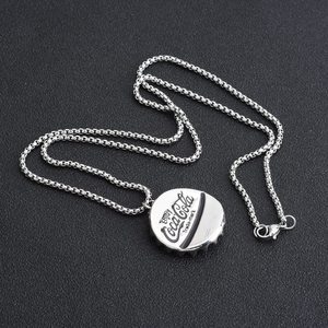 Retro Simple <b>Titanium</b> Steel Geometric Coke Bottle Cap Shaped Pendant Necklace Silver Plated Unisex's Necklaces Fashion Jewelry - Product Image 3
