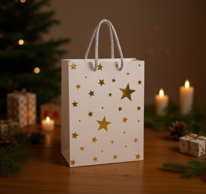 Sacchetto Regalo con Stelle in Lamina d'Oro Mi House Market 23x18x10cm Confezione Metallica per Regali di Natale - Product Image 2