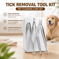 Kit professionnel de retrait d'acariens pour animaux de compagnie en acier inoxydable de qualité supérieure, pince à épiler et fourche pour l'élimination des puces et des poux, outil de toilettage vétérinaire OEM