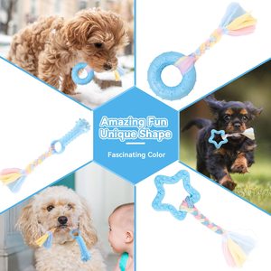 Juguetes para cachorros Petdom para la dentición de perros pequeños, lindos juguetes de goma suave para masticar, divertidos juguetes con forma de hueso, bola y donut, en color azul. - Product Image 3