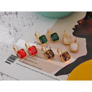 JINYOU 550 Delicate White <strong>Green</strong> Charm Square Opal Stone French Hook Earrings Stainless Steel 18k Gold Plated Waterproof <strong>Jewelry</strong> - Product Image 6