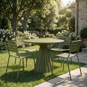 Mesa Redonda Moderna para Exteriores, de Aluminio Verde, Diseño Contemporáneo, Resistente a la Intemperie, Muebles de Jardín - Product Image 4