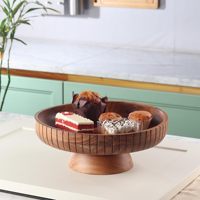 Bol à fruits en bois d'acacia piédestal naturel décoratif comptoir de cuisine table à manger jetable pour la fête