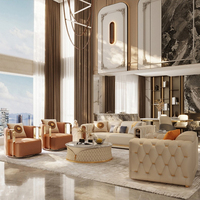 Canapé combiné de style italien, luxe léger, bouton-poussoir, quatre places, style post-moderne de Hong Kong, salon, villa