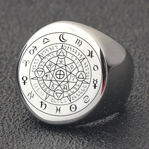 Bague Constellation Ronde pour Homme 22mm en Acier Doré, Design Géométrique, Style Rétro, Bijou Cadeau - Product Image 3