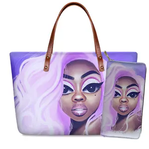 Black Art African Girls Party Bags Printed Large Travel Handbag Purse Customized Image/Logo Designer Shoulder Handbag for Woman