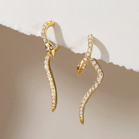BinShuo Classique Boucles d'oreilles créoles en acier inoxydable plaqué or 18 carats, motif serpent ondulé, élégantes, ornées de strass