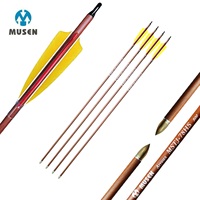 Flèches en carbone mixtes MUSEN Archery OD 7,8 mm, pointe dorée, pointe de flèche en forme de balle, camouflage en bois, plume de dinde pour arc recurve, tir de loisir