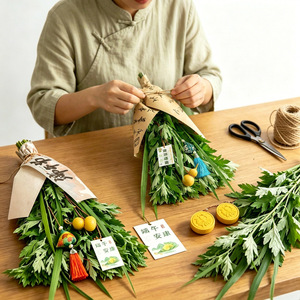 Handmade Mugwort Pendants for Dragon Boat Festival - DIY Door <b>Ornaments</b> - Fresh Semi-Dried Mugwort - Home Decorations, Mosquito - Product Image 1