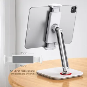 Aluminum Tablet Stand, Folding iPad Stand Holder with 360 Swivel For iPhone Clamp Mount Holder, Fits Display Tablet Phones