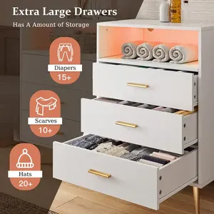 أثاث غرفة نوم 6 أدراج بيضاء مع خزانة ملابس led miroir - Product Image 5