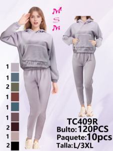 Set Felpa con Cappuccio da Donna in Poliestere e Cotone Felpato, Tinta Unita, Traspirante, per Autunno, Manica Lunga con Tasche - Product Image 3