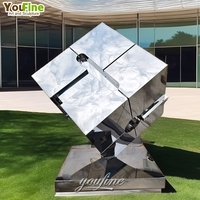 Escultura de Cubo de Rubik Retorcido de Acero Inoxidable, Pulido a Espejo, Arte para Exteriores, Marinas, Puertos y Paseos Marítimos
