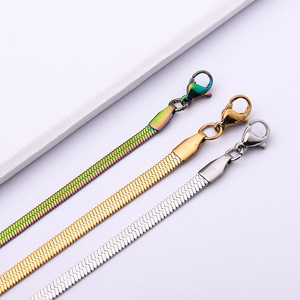 Gold Steel Colorful Stainless Steel Herringbone <b>Chain</b> Necklace Flat Smooth Snake <b>Chain</b> With <b>Extender</b> Lobster Clasp Wholesale - Product Image 4