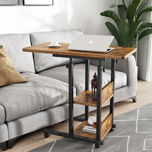 Table d'appoint portable en forme de C de 32 pouces à hauteur réglable avec table d'extrémité Table de canapé à roulettes pour ordinateur portable mobile avec roues - Product Image 2