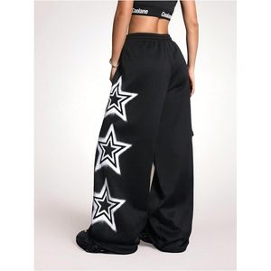 Pantalon cargo ample Y2K pour femme, imprimé étoiles, avec cordon de serrage, taille élastique, jambe large, doublure polaire - Product Image 6