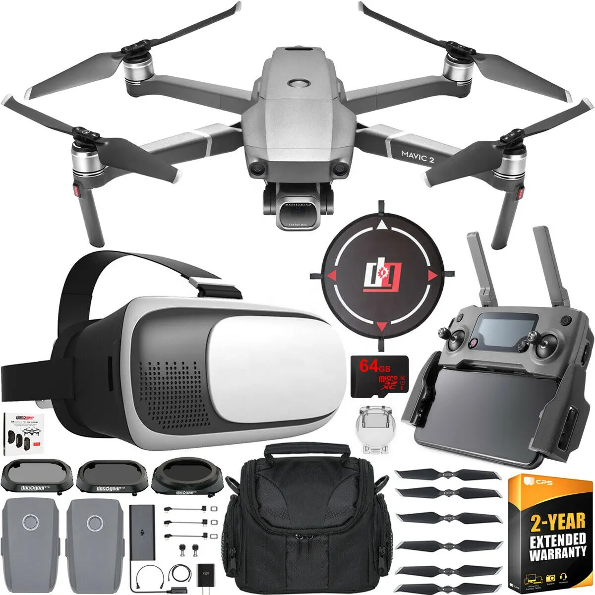 Professional Original and Brand New Sealed for DJI Mavic 2 Pro Drone with Hasselblad Camera + 2x Battery FPV VR Headset Bundle