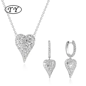 TY Jewelry S925 Silver Pendant Fashion Mini Love Charm Chain Simple Silver Woman Fashion Jewelry Heart Necklaces Earrings Set
