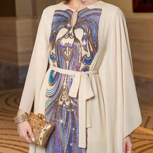 Robe Kaftan Musulmane de Luxe à Manches Chauve-Souris avec <span class=keywords><strong>Ceinture</strong></span>, Hijab, Abaya, <span class=keywords><strong>Caftan</strong></span> Dubaï, <span class=keywords><strong>Caftan</strong></span> Marocain, Vêtements Islamiques Turcs - Product Image 3