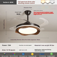 Ventilateur de plafond intelligent à LED moderne en noyer à faible bruit avec lumière, commandable par application ou télécommande, pour chambre et salon