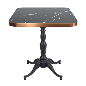 <span class=keywords><strong>Table</strong></span> à manger carrée en porcelaine marbrée noire avec piétement en <span class=keywords><strong>fonte</strong></span> antique à 4 pattes - Product Image 2