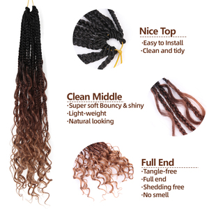 Treccia Sintetica Ombre Bohemien Lunga 24 Pollici <span class=keywords><strong>con</strong></span> Ricci Effetto River, Estensioni per Capelli all'Uncinetto Stile Boho Box Braids per Donne Nere - Vendita all'Ingrosso - Product Image 3