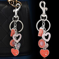 Llavero con múltiples dijes de corazón esmaltado, colgante de corazón hueco para bolso, con cierre de langosta de aleación de zinc, colgante para bolso, llavero de moda para mujer, regalo