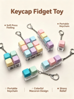 Porte-clés Clavier Anti-Stress Boîte Mystère Couleurs Macaron Quatre Touches Sonore Effet Clic Créatif en Plastique
