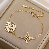 Pulsera de Doble Protección con Nudo de Bruja, Pentagrama y Tetragramatón, Joyería de Acero Inoxidable