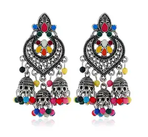 KQE281 Fashion Indian Style Stud Earrings Vintage Tassel Earrings Exaggerated Jewelry Wholesale