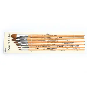 Ensemble de 6 pinceaux en poils de blaireau, manche en bois de hêtre, forme de noisette, pour peinture à l'huile, aquarelle, craie et acrylique – Fournitures d'art - Product Image 6