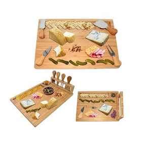 Plateau à fromage en bambou avec couteaux, 23 pouces, plateau de service en bois pour cuisine et salle à manger, style arts chinois - Product Image 2
