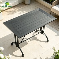 Table rectangulaire d'extérieur de haute qualité, plateau non en bois, facile à nettoyer, finition noire, idéale pour une utilisation commerciale dans les hôtels et les cafés
