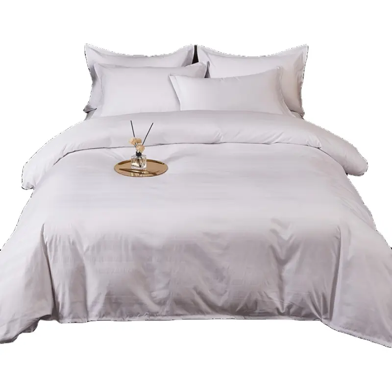 100 lange Staple Baumwoll satin Grau 3 cm Satin streifen weiß Hotel Leinen Bettdecke Bettdecke Bettwäsche-Sets vierteiliges Set