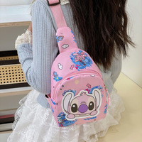 Sac de poitrine léger en nylon à fermeture éclair pour enfants, motif Stitch, avec compartiment pour ordinateur portable, sac de voyage bandoulière pour garçons et filles de maternelle