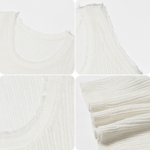 Custom Breathable Crop <b>Top</b> <b>Women's</b> <b>White</b> Ribbed 100% Hemp Knitwear Sleeveless <b>Vest</b> Crew Neck Summer Tank <b>Top</b> - Product Image 4
